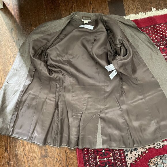 Max Mara Military Brown Jacket Logo Buttons Linen/Wool Blend-Sz.10 - Picture 8 of 13